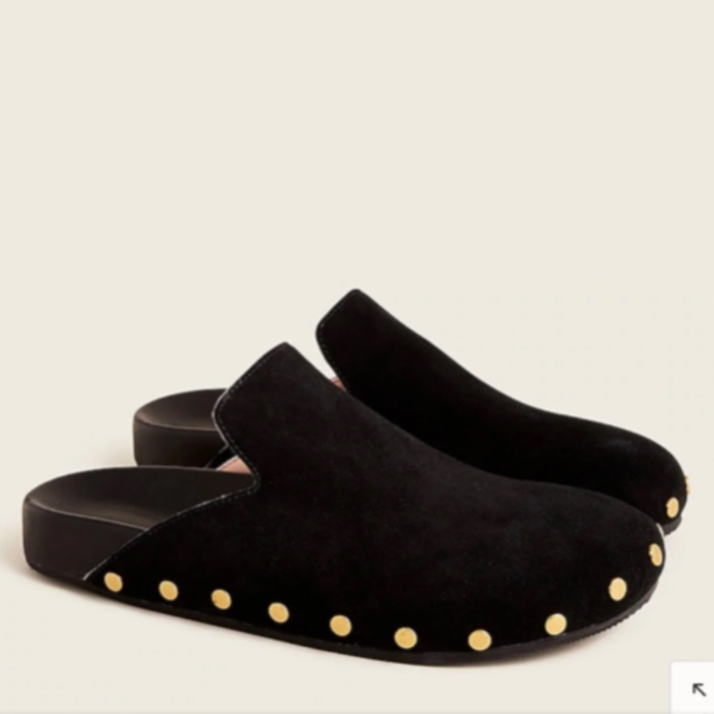 J. Crew Pacific Studded Clogs in Black Suede